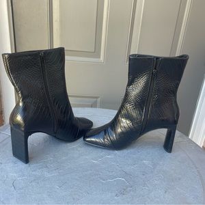 Z_Code_Z Women Black Faux Leather Croc Vegan Square Toe Boots